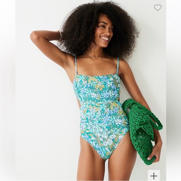 J. Crew Other - J. Crew Cut Out One Piece Swimsuit in Aqua Blooms Blue Green Floral Style BQ976